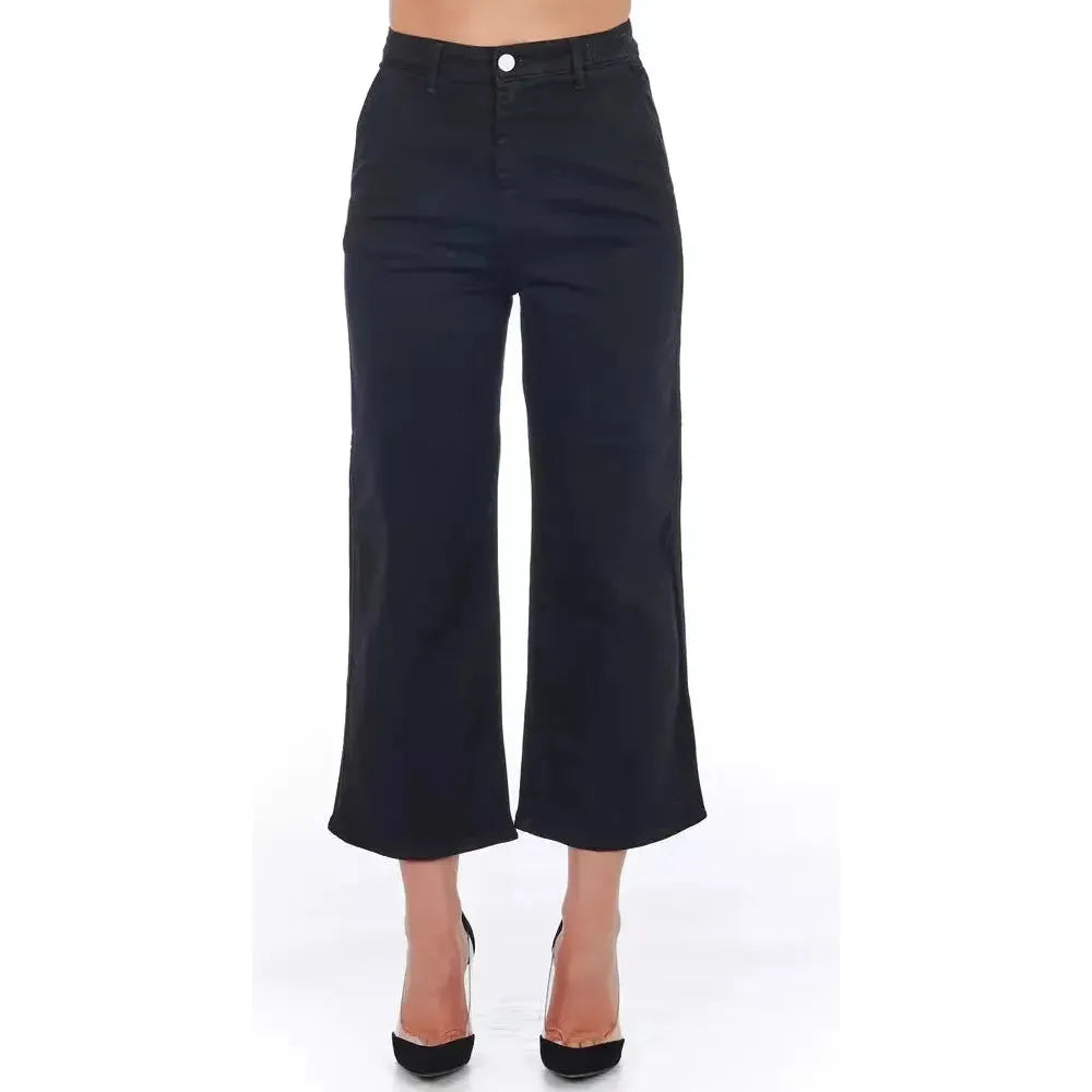 Frankie Morello Black Cotton Women Cropped Trouser