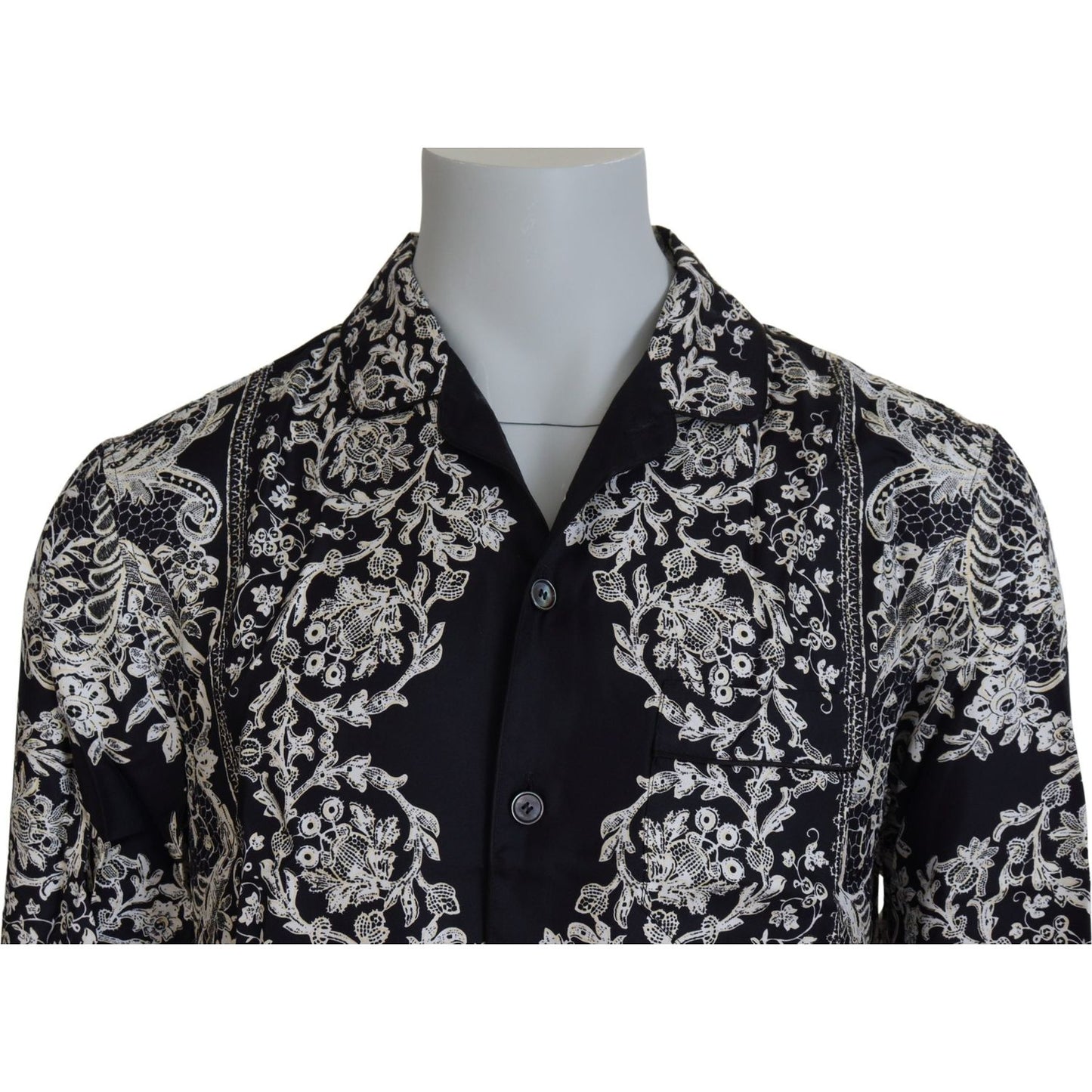 Dolce & Gabbana Blue Silk Floral Baroque Satin Casual Shirt