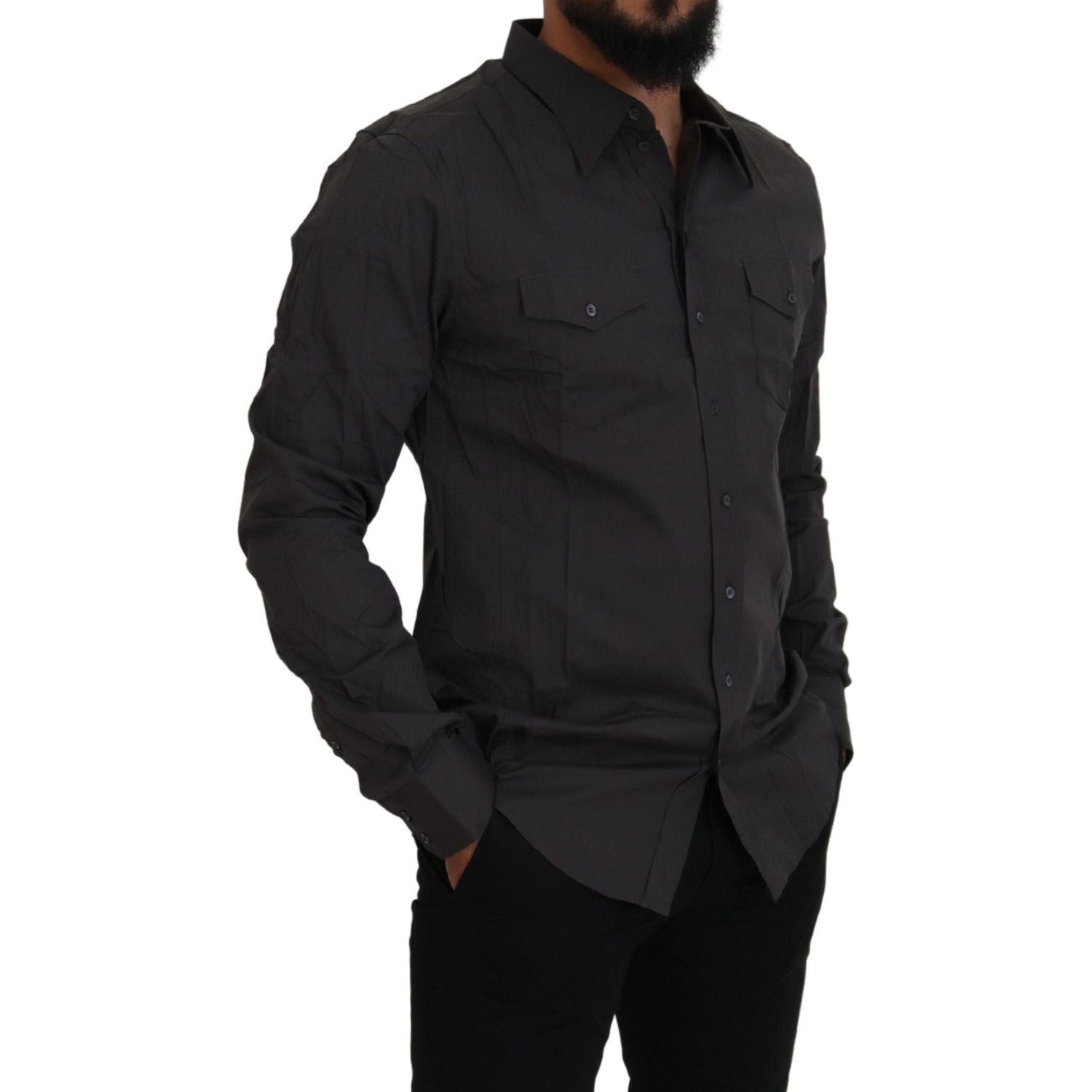 قميص دولتشي آند غابانا الأنيق باللون الرمادي من مجموعة Sicilia Slim Fit