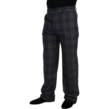 Dolce & Gabbana Gray Checkered Mid Waist Men Pants