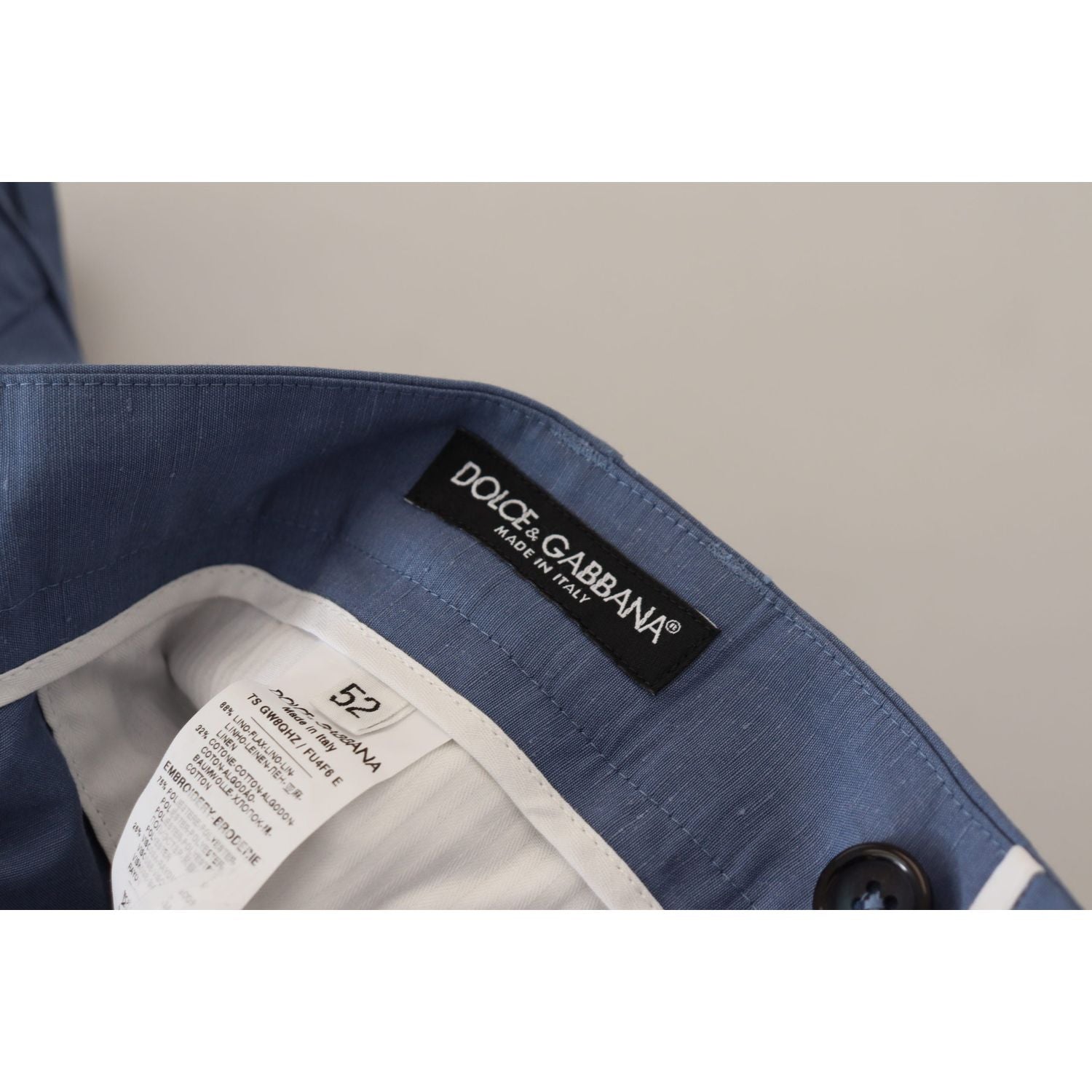 بنطلون دولتشي آند غابانا الأنيق باللون الأزرق من مزيج الكتان والقطن