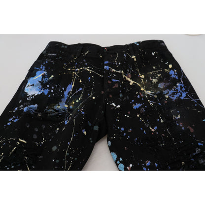 Dolce & Gabbana Black Cotton Color Splash Print Denim Jeans