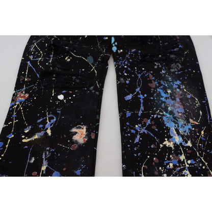 Dolce & Gabbana Black Cotton Color Splash Print Denim Jeans