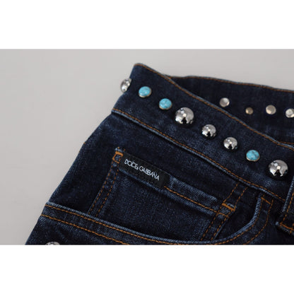 Dolce & Gabbana Blue Cotton Studded Low Waist Denim Jeans