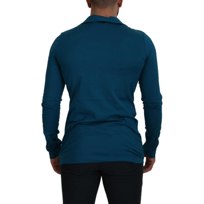 Dolce & Gabbana Blue Cotton Collared Slim Pullover Sweater