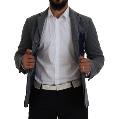 Dolce & Gabbana Gray Wool Roses Slim Fit Jacket Blazer
