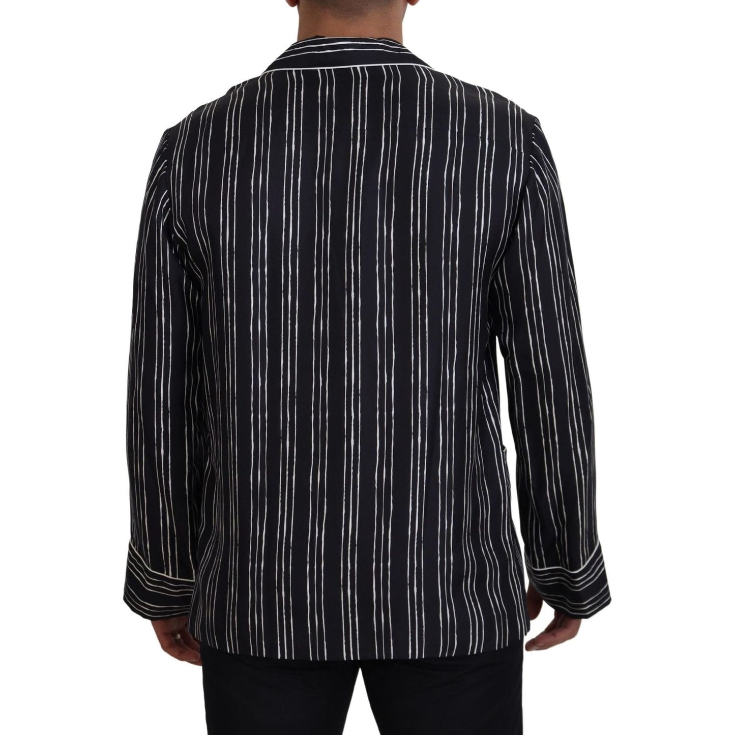 Dolce & Gabbana Blue Striped Silk Pajama Shirt Jacket