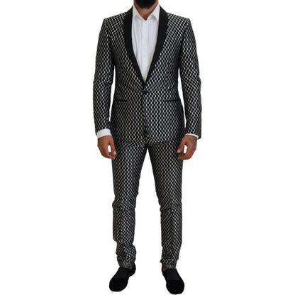 Dolce & Gabbana Black White Silk MARTINI Slim Fit Suit