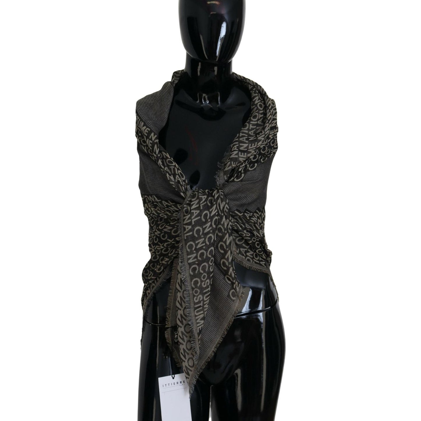 Costume National Gray Logo Knit Neck Wrap Shawl Scarf