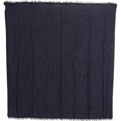 GF Ferre Dark Blue Wool Neck Wrap Shawl Fringes Scarf