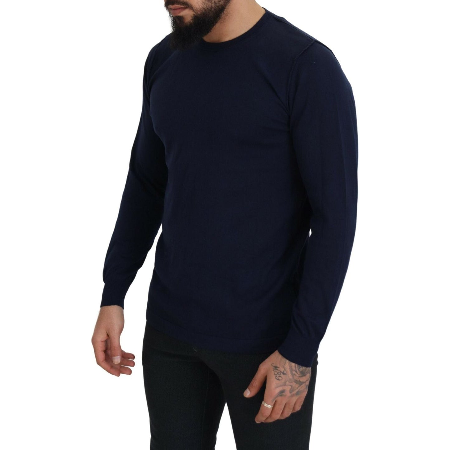 Paolo Pecora Milano Blue Cotton Crewneck Pullover Sweater