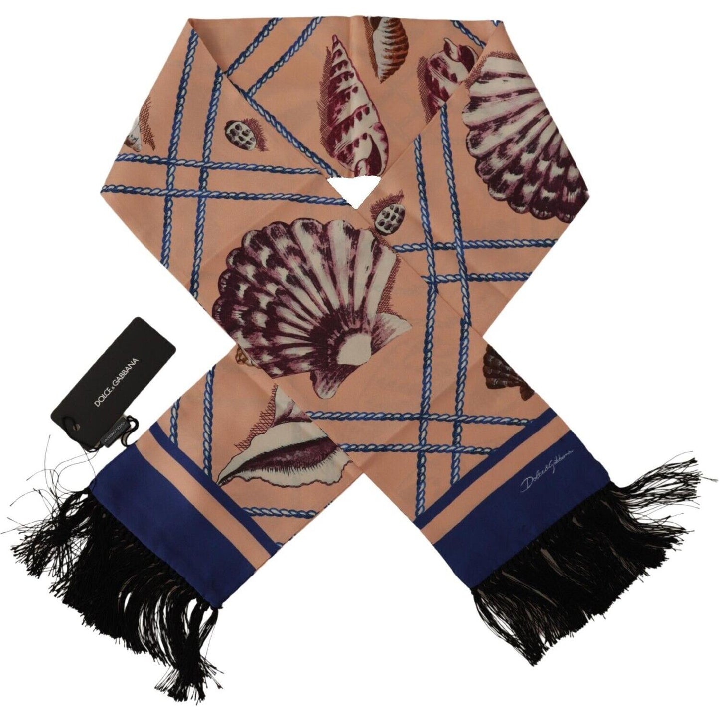 Dolce & Gabbana Multicolor Patterned Seashell DG Logo Shawl Fringe Scarf