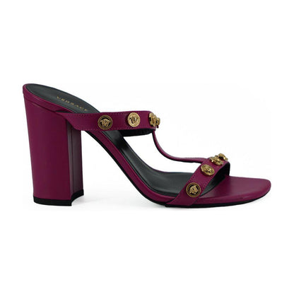 Versace Elegant Purple Calf Leather High Sandals