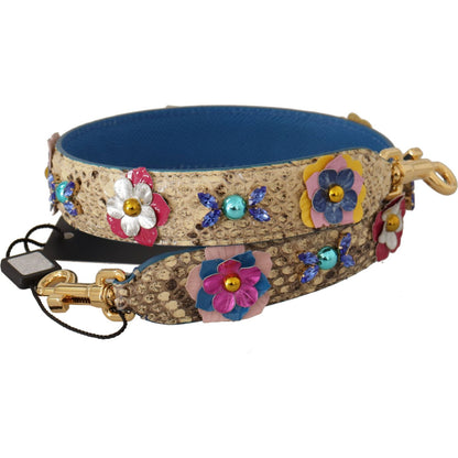 Dolce & Gabbana Beige Python Leather Floral Studded Shoulder Strap 1728,67345645728,Bags,Beige,Dolce & Gabbana,Leather Accessories - Women - Bags,Material: 100% Python Leather,New with tags,Shoulder Straps - Bags,Women,Women - Bags