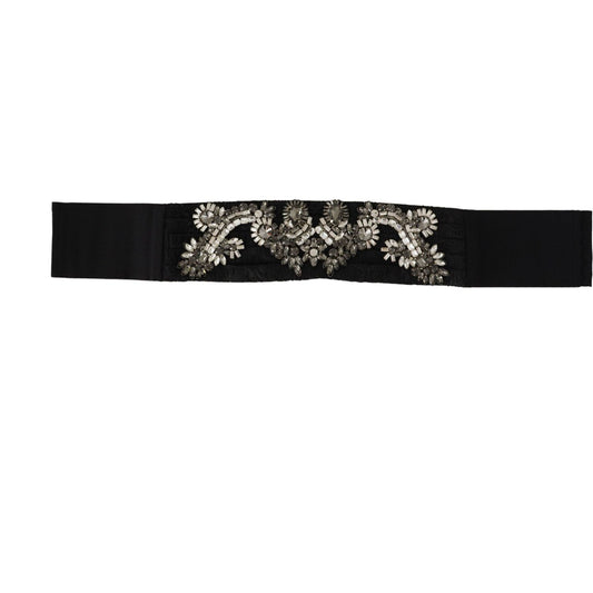 Dolce & Gabbana Black Silk Brass Crystal Embellished Waist Belt
