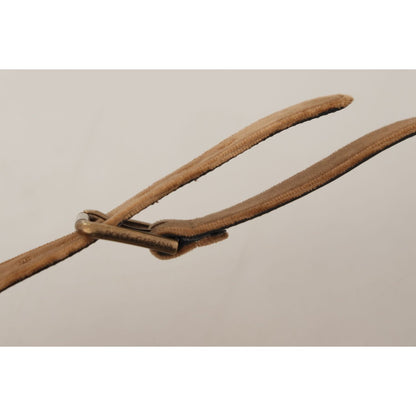 Dolce & Gabbana Brown Velvet Bronze Vintage Logo Metal Buckle Belt