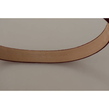 Dolce & Gabbana Red Velvet Silver Logo Engraved Metal Buckle Belt