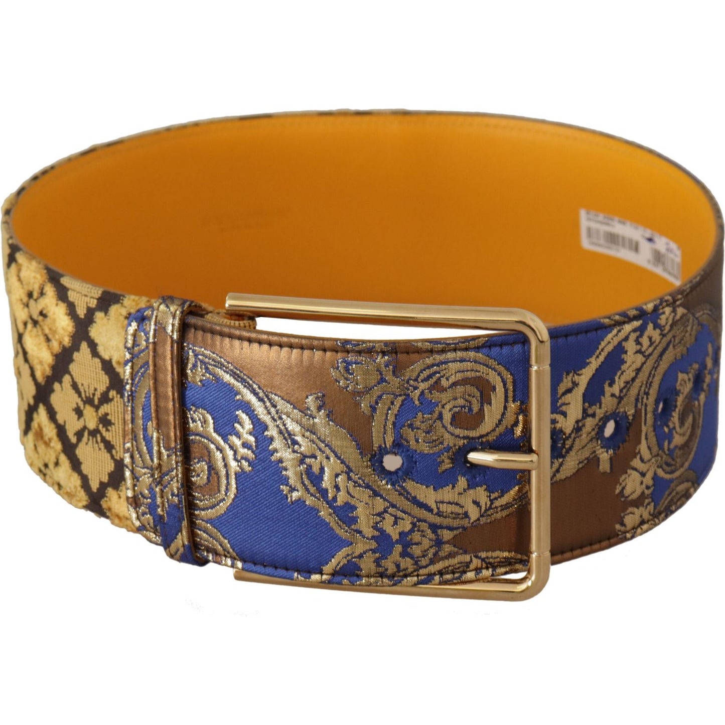 Dolce & Gabbana Blue Floral Patchwork Leather Wide Waist Buckle Belt
