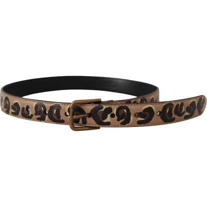 Dolce & Gabbana Brown Leopard Print Vintage Metal Waist Buckle Belt
