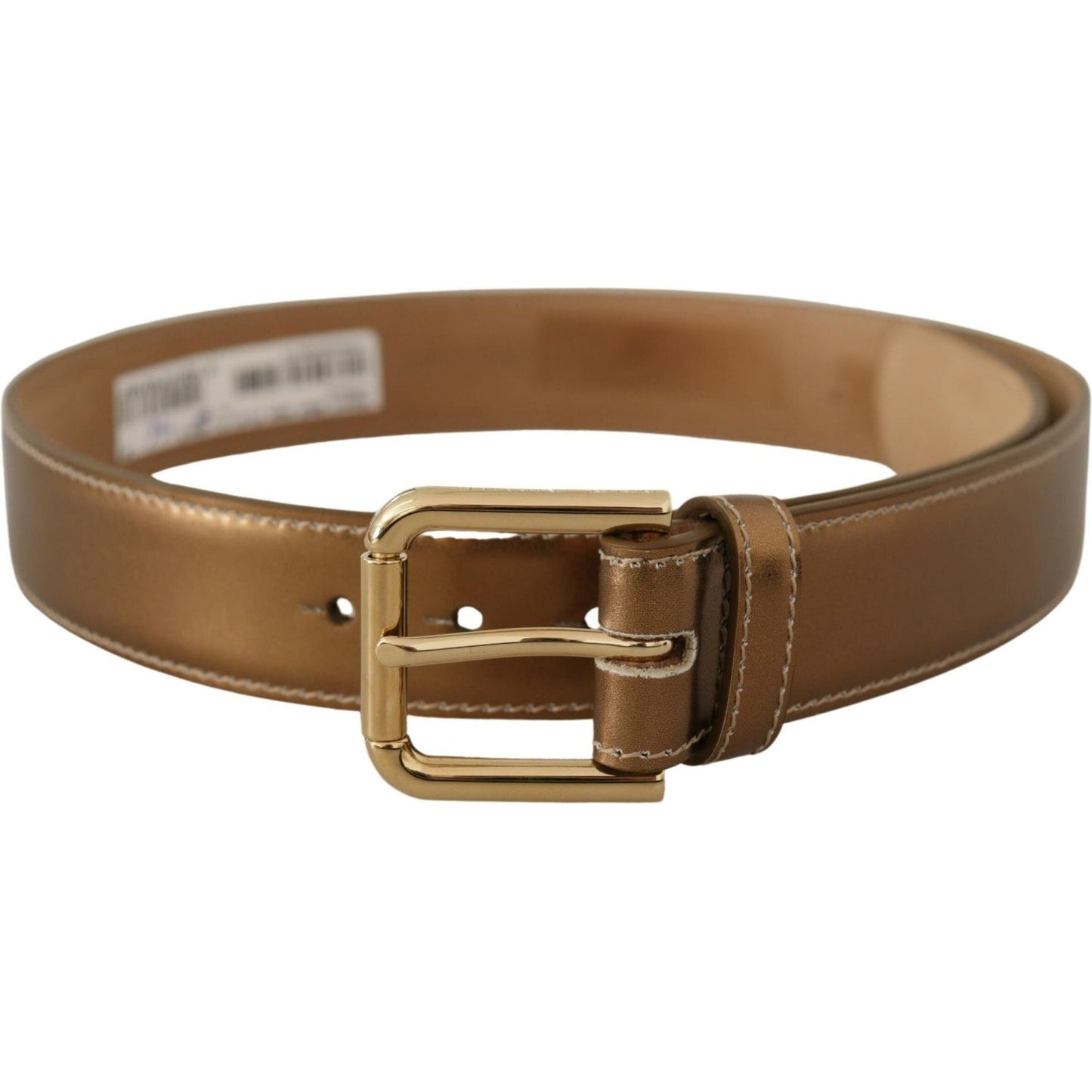 Dolce & Gabbana Bronze Calf Leather Gold Logo Waist Buckle Belt