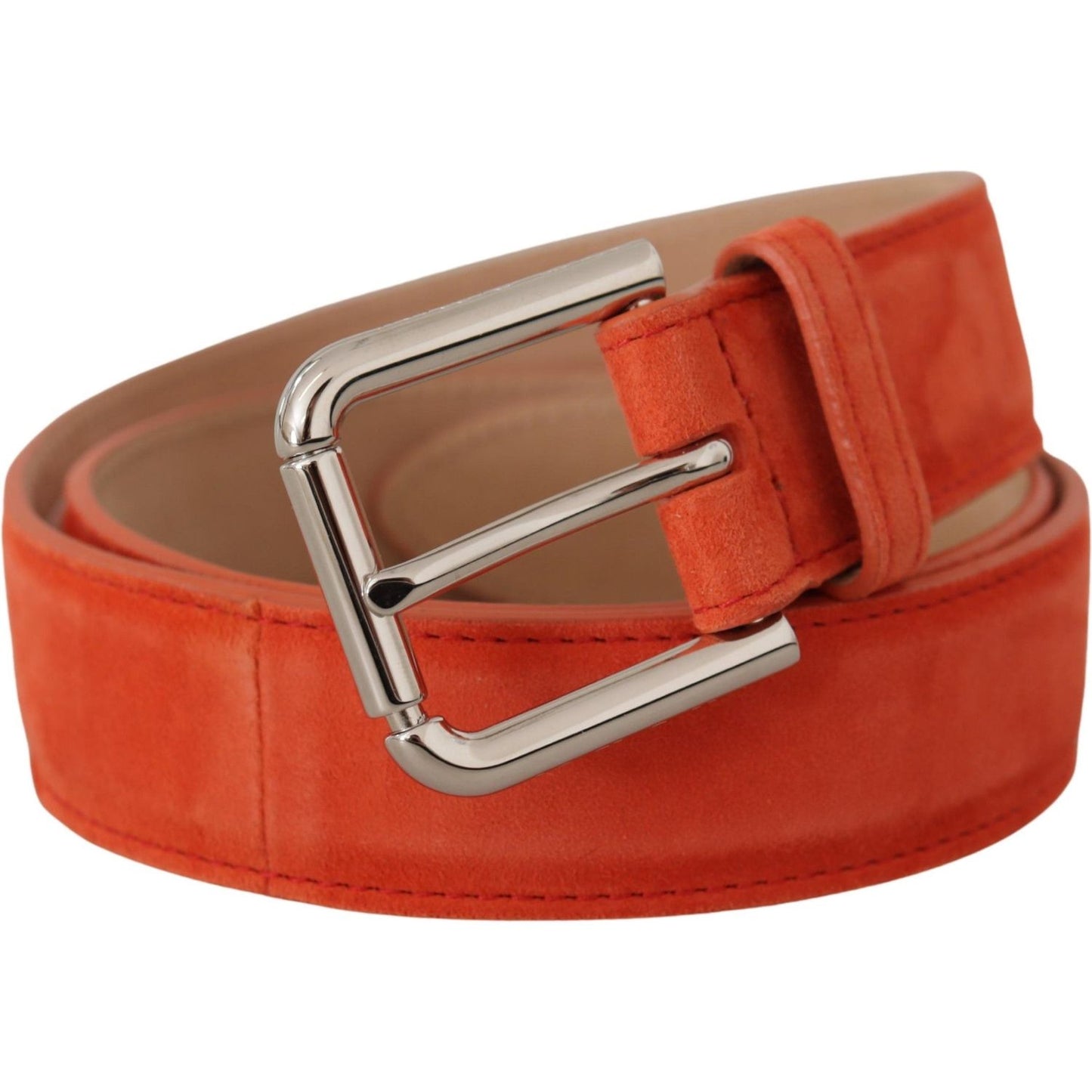 Dolce & Gabbana Orange Leather Suede Silver Logo Metal Buckle Belt
