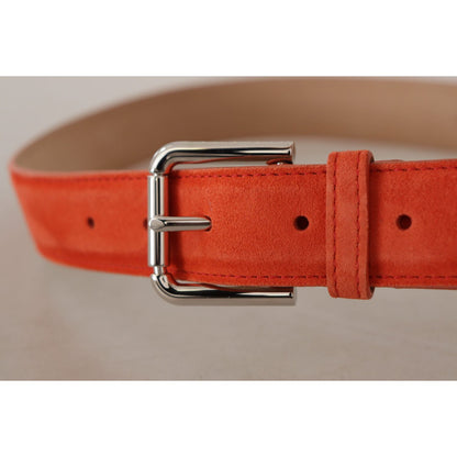 Dolce & Gabbana Orange Leather Suede Silver Logo Metal Buckle Belt