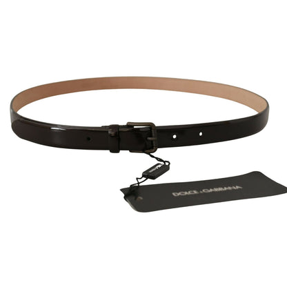 Dolce & Gabbana Black Patent Leather Logo Metal Waist Buckle Belt