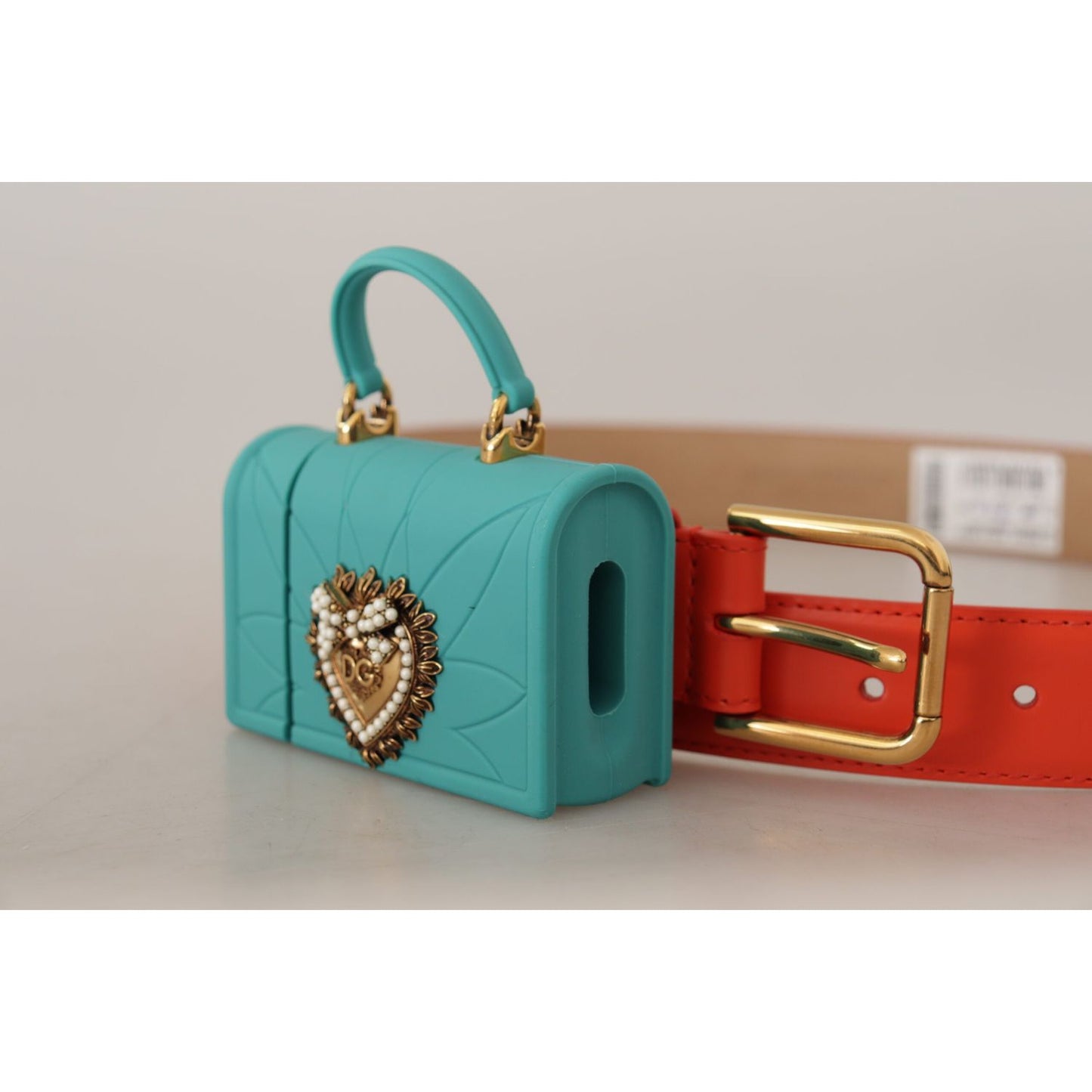 Dolce & Gabbana Orange Leather Devotion Heart Micro Bag Headphones Belt