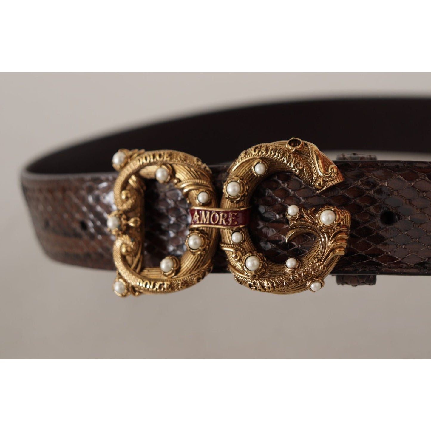Dolce & Gabbana Brown Amore Animal Print Exotic Leather Logo Buckle Belt
