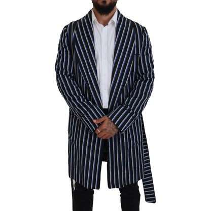 Dolce & Gabbana Black Blue Martini Printed Lining Robe