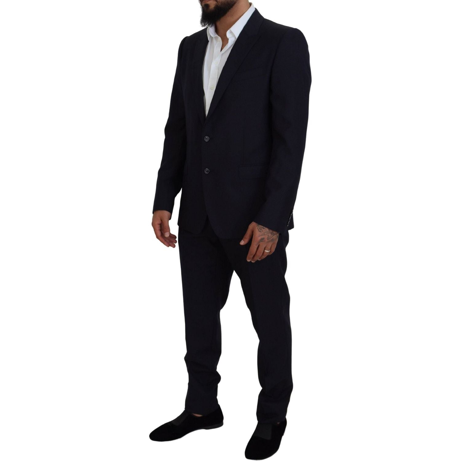 بدلة دولتشي آند غابانا الأنيقة باللون الأزرق من مزيج الصوف والحرير