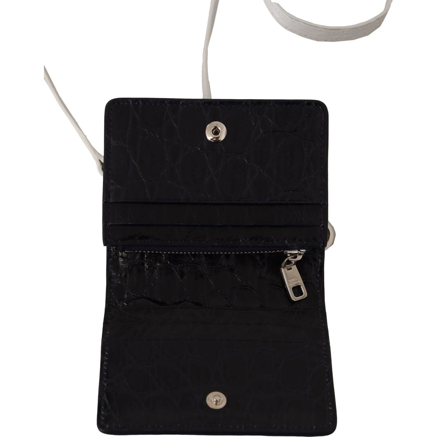 Dolce & Gabbana Blue White Caiman Leather Strap Card Holder Wallet