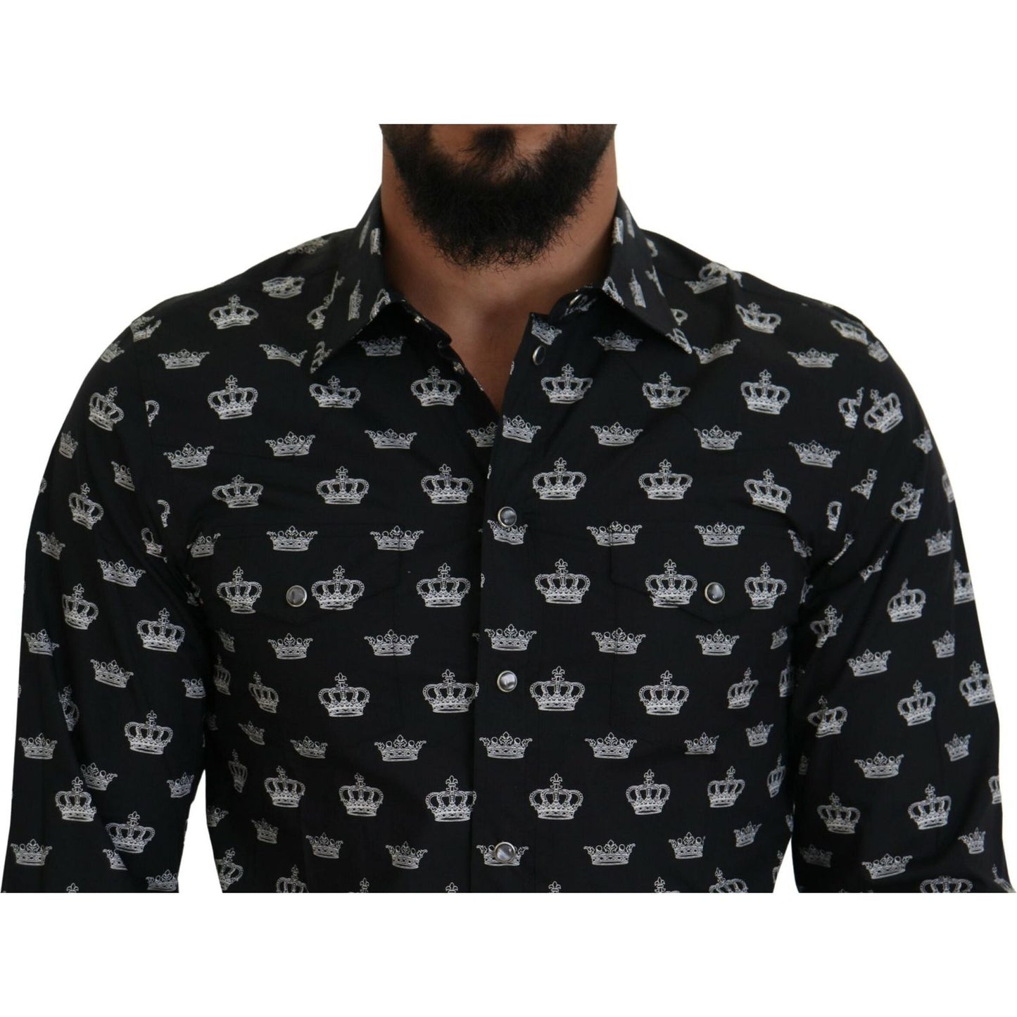 Dolce & Gabbana Black Crown Print GOLD Slim Shirt