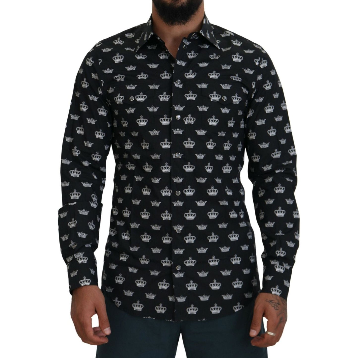 Dolce & Gabbana Black Crown Print GOLD Slim Shirt