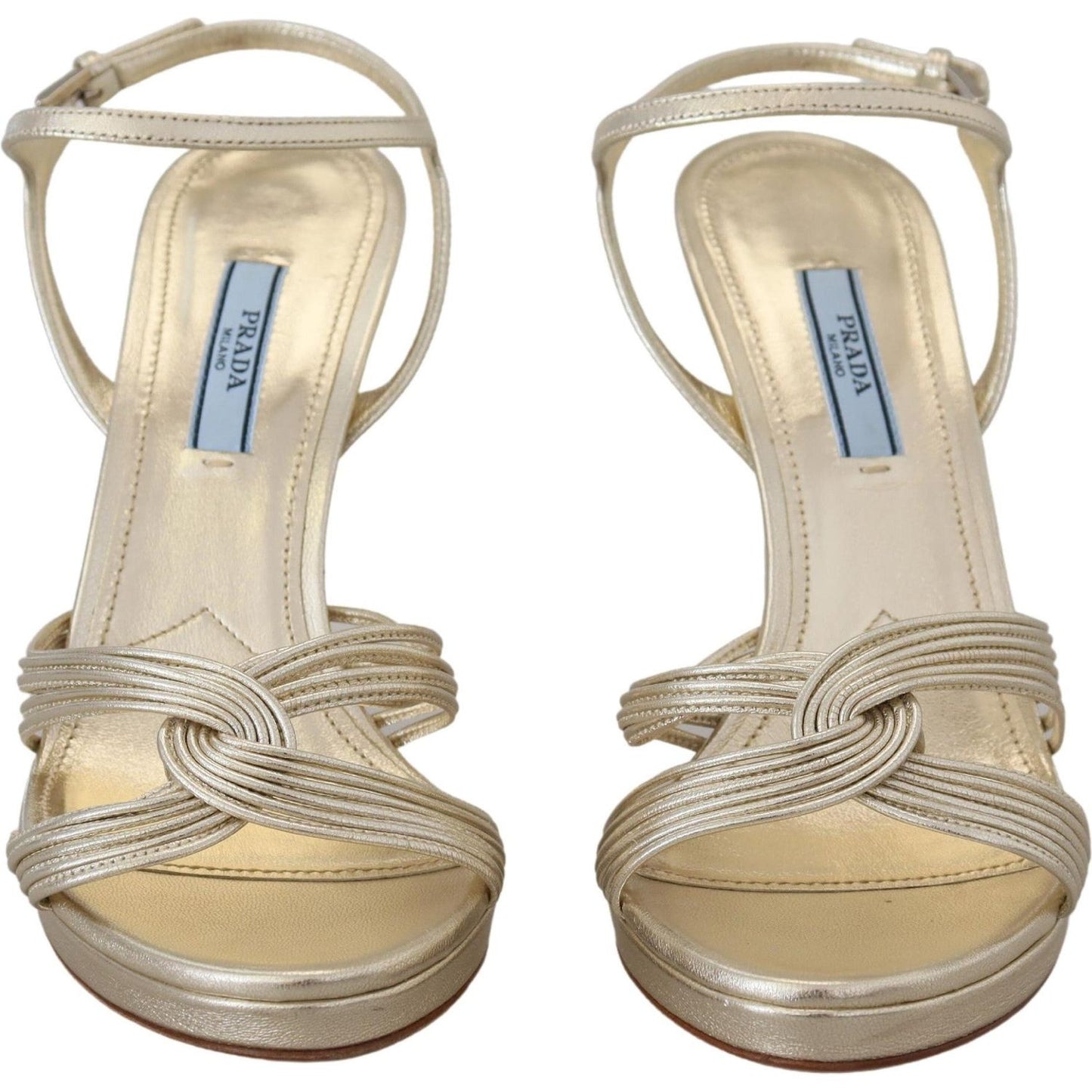Prada Gold Leather Sandals Ankle Strap Heels Stiletto Sandal
