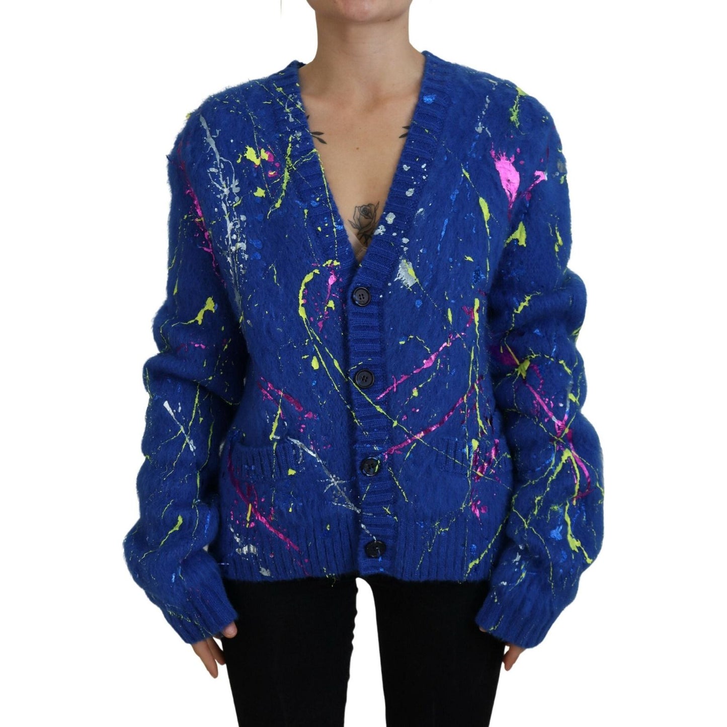 Dolce & Gabbana Blue Color Splash Mohair Cardigan Sweater