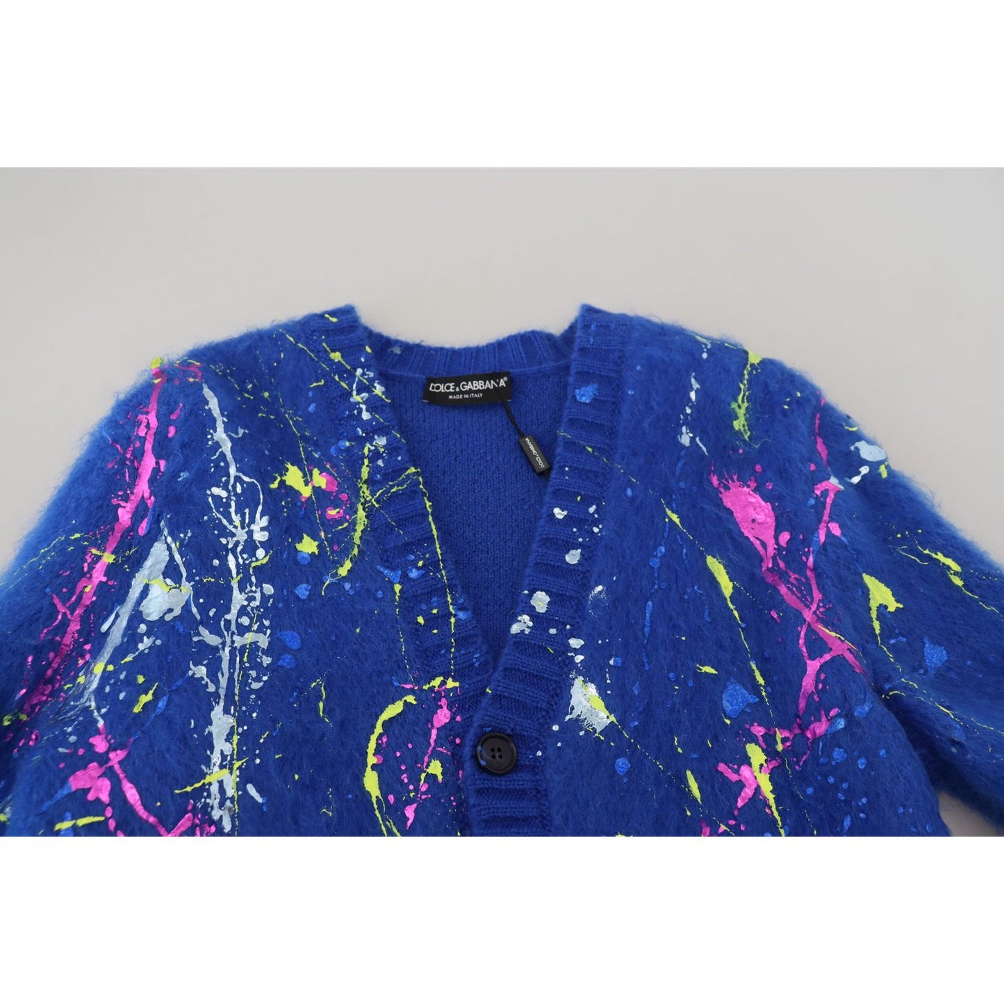 Dolce & Gabbana Blue Color Splash Mohair Cardigan Sweater