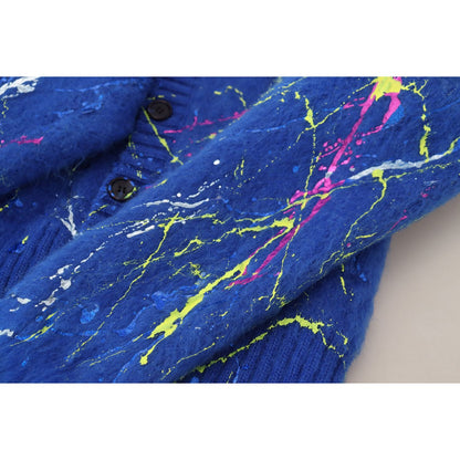 Dolce & Gabbana Blue Color Splash Mohair Cardigan Sweater