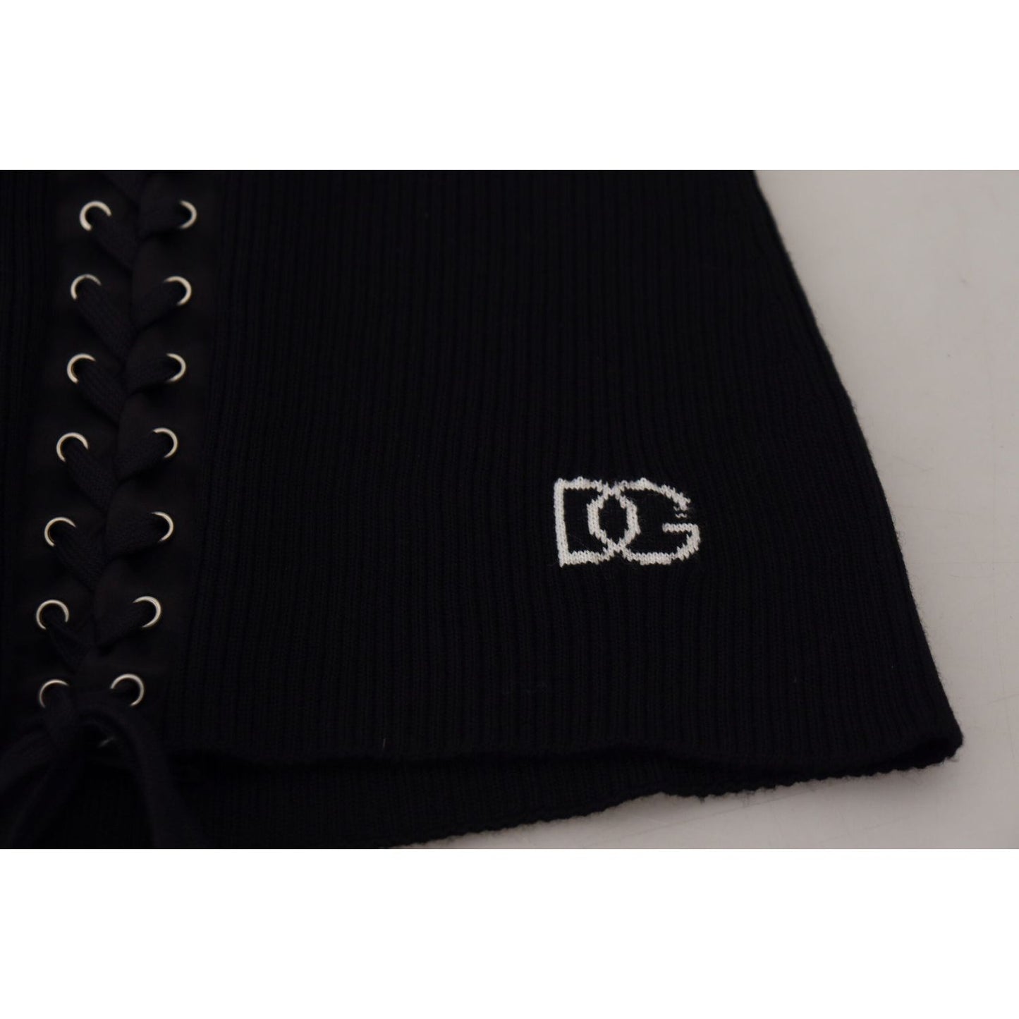 Dolce & Gabbana Black Wool Knitted Tie Up Slim Fit Sweater