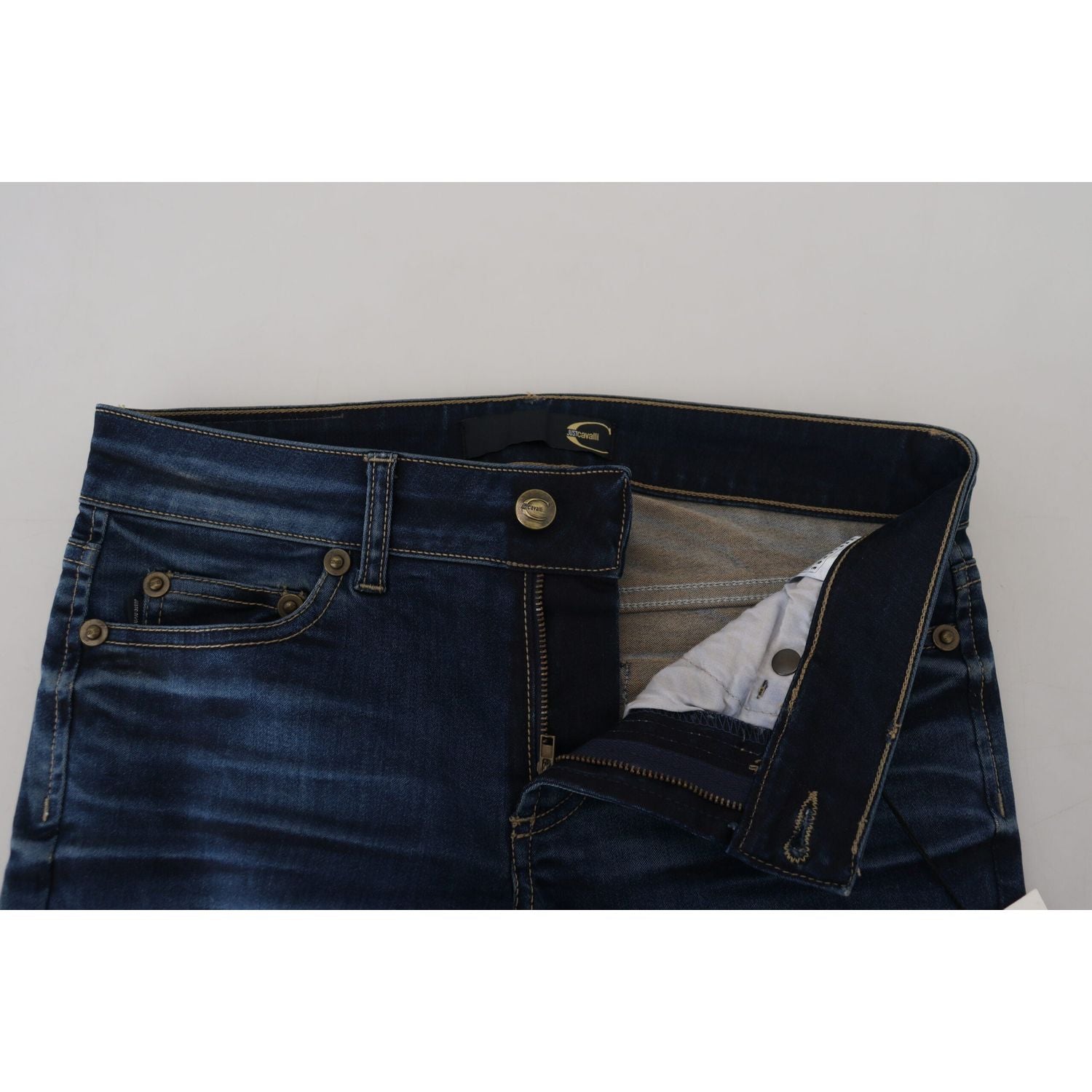 بنطلون جينز أنيق بخصر منخفض من Just Cavalli باللون الأزرق