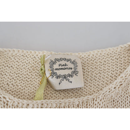 PINK MEMORIES Beige Cotton Blend Sleeveless Round Neck Tank Top