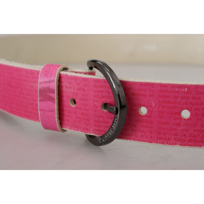 John Galliano Pink Leather Letter Logo Round Buckle Waist Belt