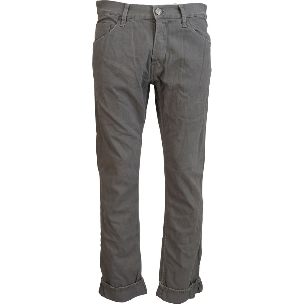 Acht Gray Cotton Straight Fit Folded Hem Casual Denim Jeans
