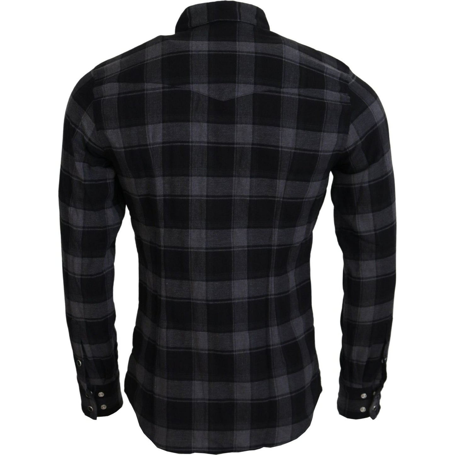 Dolce & Gabbana Black Gray Check Men Long Sleeves Shirt