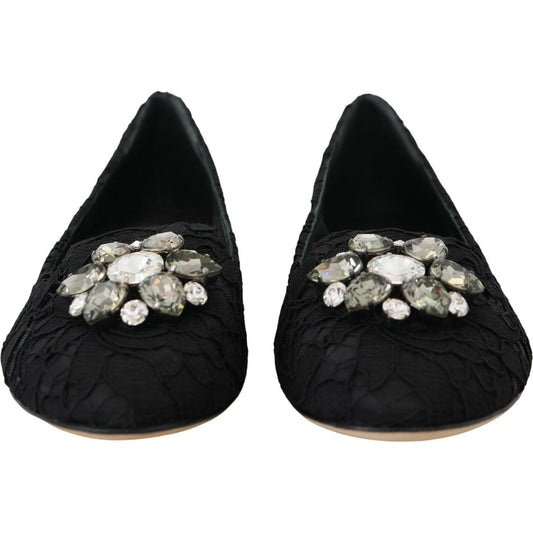 Dolce & Gabbana Elegant Floral Lace Flat Vally Shoes Dolce & Gabbana Black
