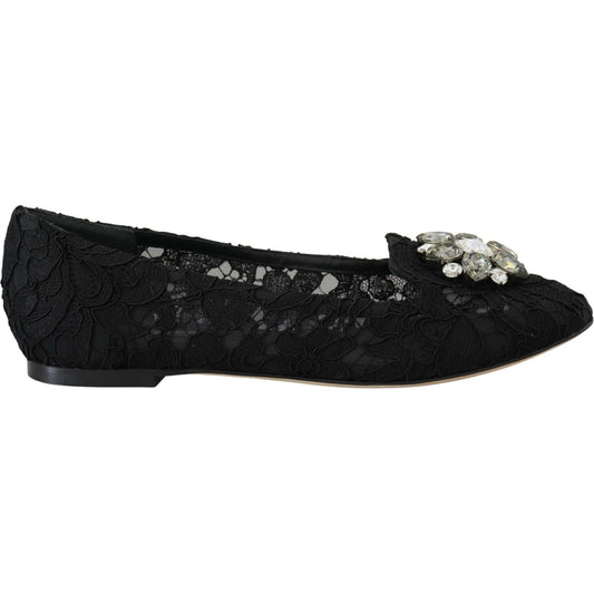 Dolce & Gabbana Elegant Floral Lace Flat Vally Shoes Dolce & Gabbana Black