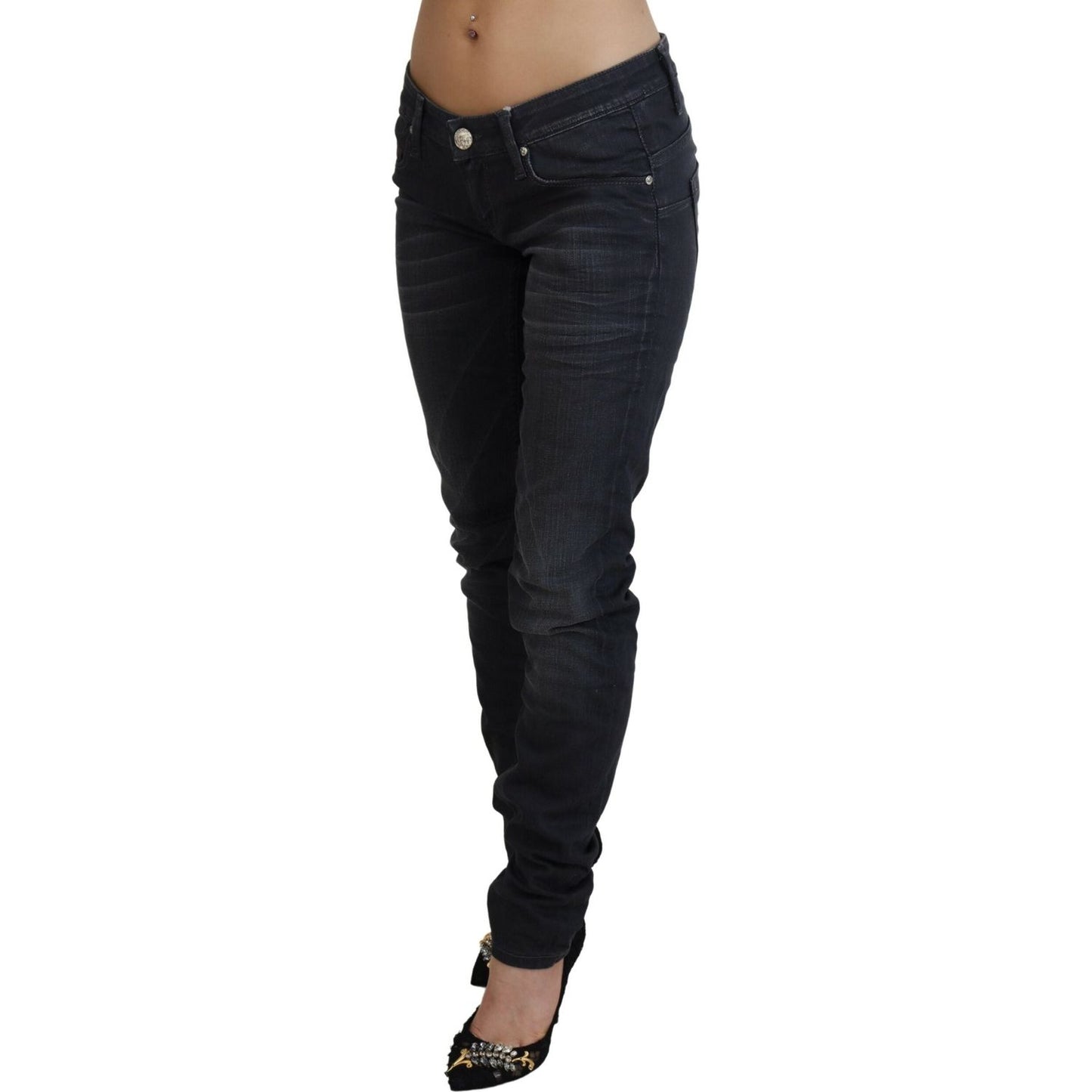 Acht Black Washed Low Waist Slim Fit Cotton Denim Jeans
