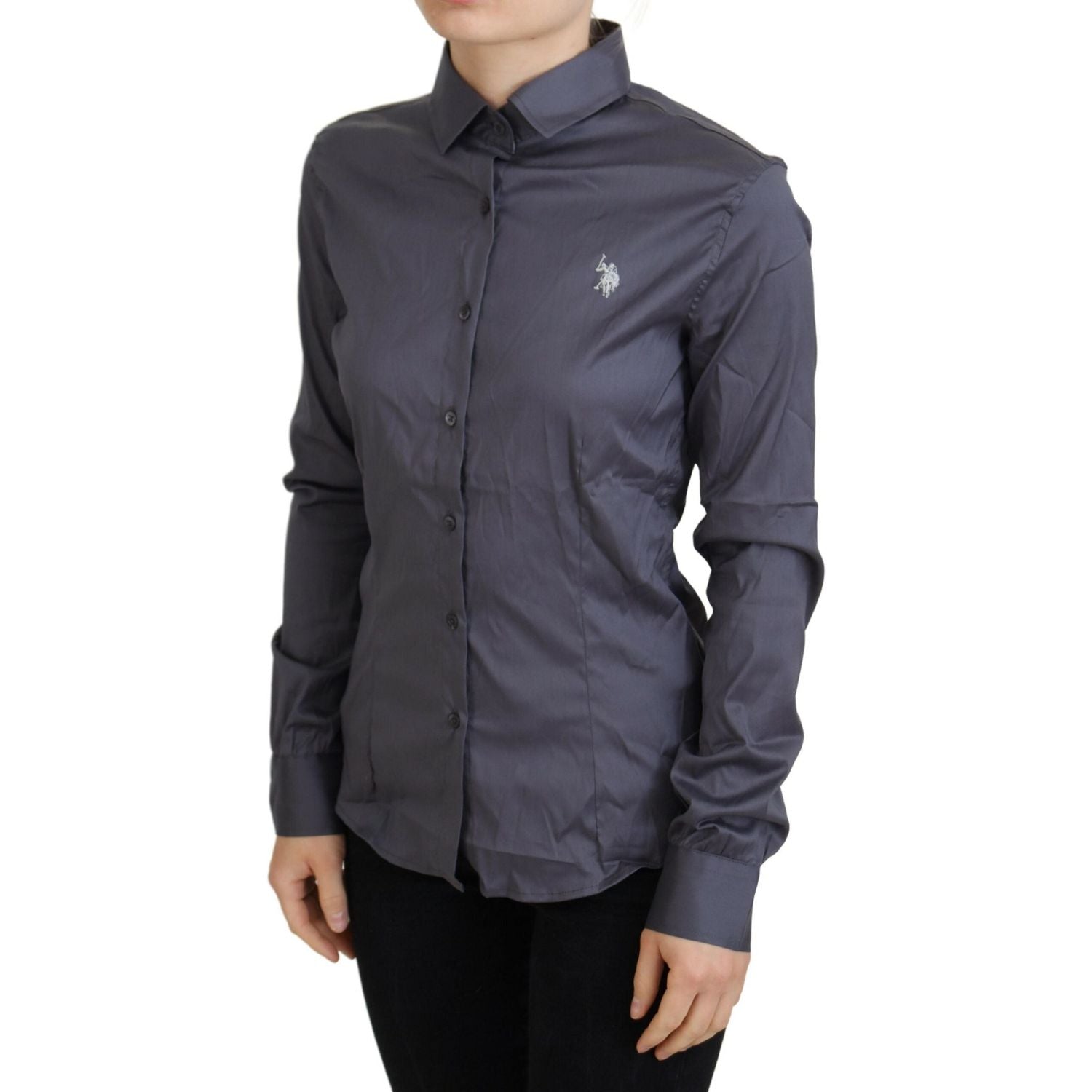 قميص بولو أنيق بأكمام طويلة باللون الرمادي من US POLO ASSN