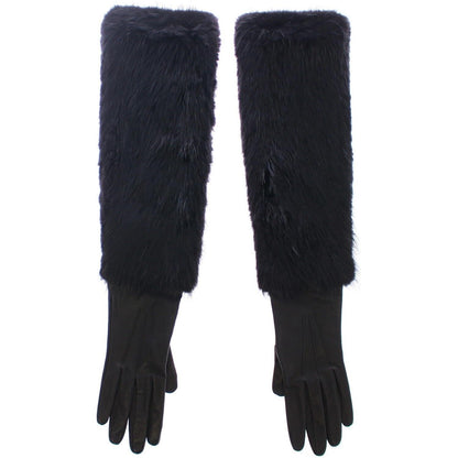Dolce & Gabbana Black Beaver Fur Lambskin Leather Elbow Gloves