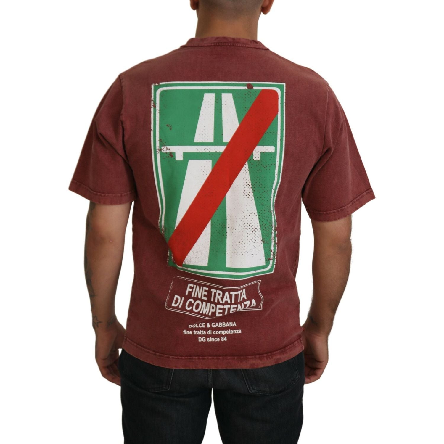 تي شيرت قطني أنيق مطبوع باللون العنابي من دولتشي آند غابانا